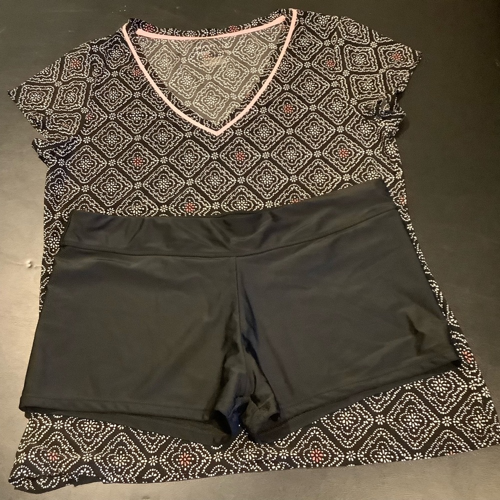 2 piece sleep set Alfani tee top swim shorts Large